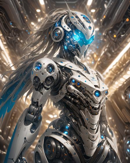 16238-69420-full_body, 1girl, mecha, glowing blue eyes, cute, biomechanical, complex robot, interior spaceship background in bokeh, hyper re.png